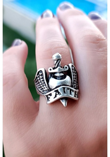 Kılıc Kanat Şekilli Gümüş Kaplama Ayarlanabilir Unisex Yüzük El Y - 553484958 Çok Renkli