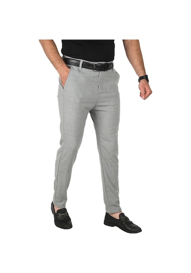 Deepsea Erkek Gri İtalyan Kesim Tüylenmez Likralı Spor Pantolon Esnek Kumaş Bilek Boy Boru Paça Klasik Pantolon 2502005 Gri
