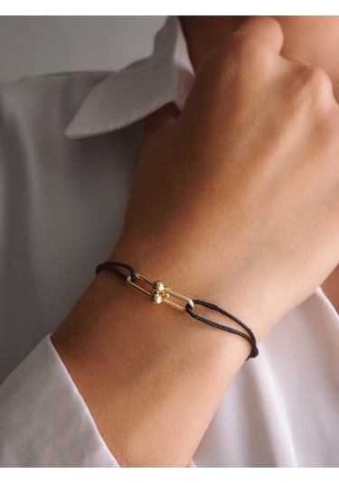Tiffany Model Deri İpli El Yapımı Gold Siyah Renkli Bileklik Siyah
