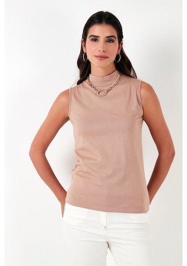 Lela Pamuklu Kolsuz Dik Yaka Bayan T Shirt 5865710 Bisküvi