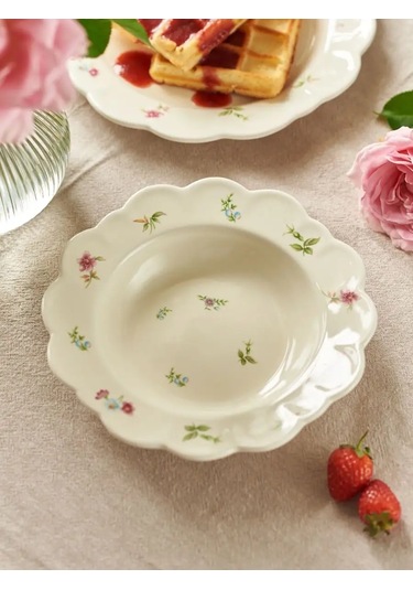 Roomi Çiçek Desenli 19,5 Cm Yemek Tabakı 220 Ml 168299148 Beyaz