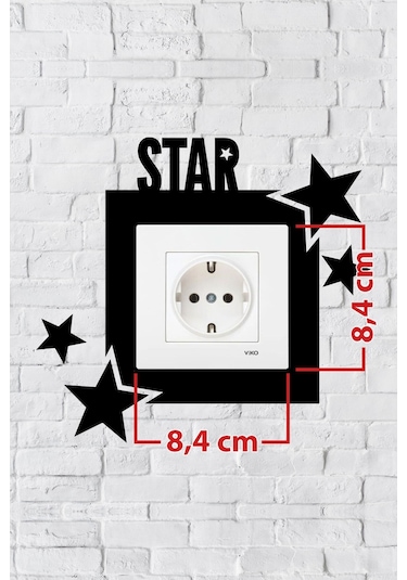 Star Yazılı Yıldız Tasarım Priz Çerçevesi İç Ölçü 8,4x8,4 Cm Dekoratif Priz - Anahtar Çerçevesi