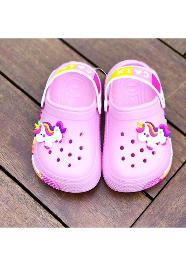 Kız Çocuk Unicorn Figürlü Kaydırmaz Taban Terlik Sandalet Pembe