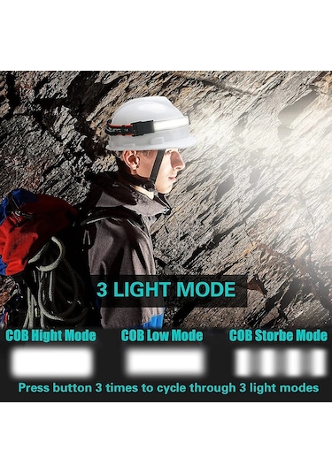 Cob Yüksek Işıklı Led Far Usb Şarjlı Kafa Lambası Siyah