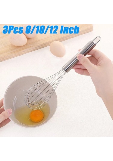 Yasammerkezi No.3 Tarzı Stainless Steel Egg Beater Balloon Wire Whisk Manual Rotating Mixer Egg Cream M Beyaz