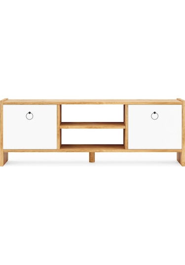 Tv Sehpası Kapaklı Raflı Tv Ünitesi Televizyon Sehpası Çam- Beyaz