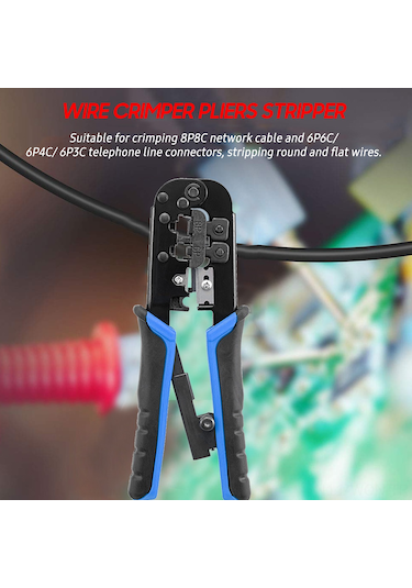 Neevoyu Multifonksiyon Tel Presi - 8p/6p Ağ Ve Telefon Kablosu Kristal Uç Presleme, Soyma Ve Kesme Aleti 7sq-568 Siyah+mavi