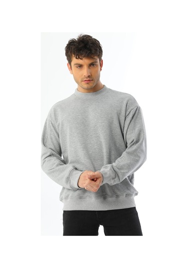 Kallima Gri Oversize 3 İplik Bisiklet Yaka Erkek Sweatshirt Gri