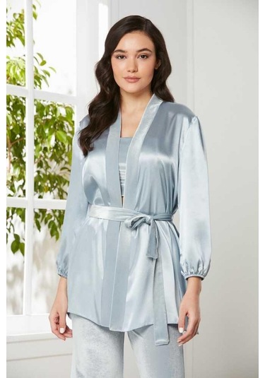 Pierre Cardin 2050 Dantelli Kadife Saten 3'lü Croplu Pijama Takımı 001