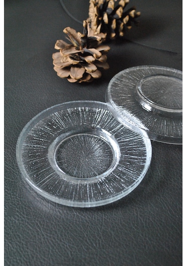 6'lı Desenli Cam Çay Tabağı Trend Çay Tabak 12 Cm Şeffaf