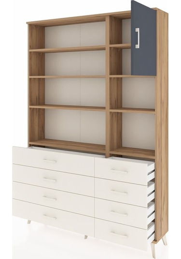 Arges Dolap 8 Raflı 8 Çekmeceli Tek Kapaklı 132x30x195 Çam-antrasit/aytaşı Antrasıt/aytası