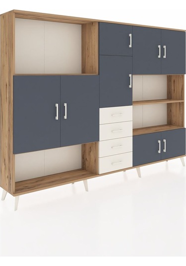 Arges Dolap 9 Raflı 4 Çekmeceli 8 Kapaklı 220x30x163 Çam-antrasit Çam-antrasit/aytaşı