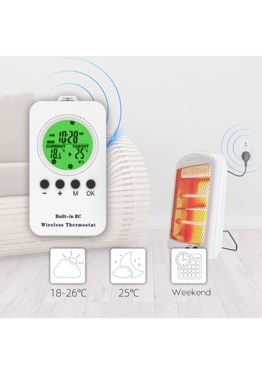 Wezone Akıllı Sıcaklık Kontrollü Zamanlayıcı Prizi, Işıklı Ekran, 230v 16a Avrupa Standartı, Pc Malzeme, 433.92 Mhz, Pil Yok