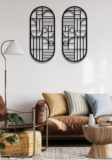Modern Stil 2 Li Metal Duvar Dekoru Seti 75x36