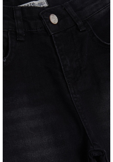 Breeze Kız Çocuk Kot Pantalon Cepli 10-14 Yaş, Siyah Siyah