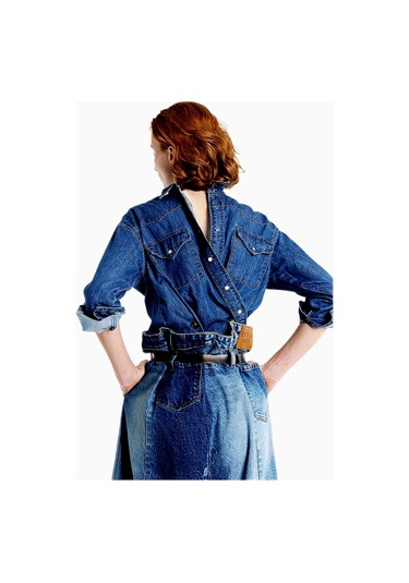 A.w.a.k.e. Mode Kadın Geniş Paça Denim Yama Detaylı Jean Pantolon Mavi