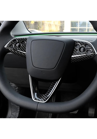 Honeybeeshop Çene Kayışlı Direksiyon Düğmesi Kırmızı Gerçek Karbon Fiber Tesla Model 3 Highland 2024 Ve Up Model Y Juniper 2025 Up İçin Sol Sağ Sürüş Uygun İç Mekan Yükseltme Kolay Kurulum Kırmızı