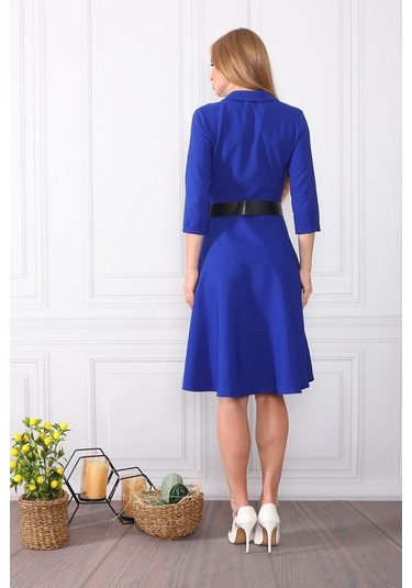 E.T.'S Element'S Kadın Kruvaze Yaka Elbise Saks Saks Mavisi