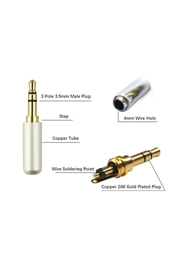 3.5Mm Stereo Jack Metal 3 Pin Stereo Erkek Konnektör 3 Boğumlu