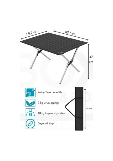 Box&box Alüminyum, Katlanabilir Kamp Ve Piknik Masası, Omuz Askılı Taşıma Çantasıyla, Large, Siyah Siyah