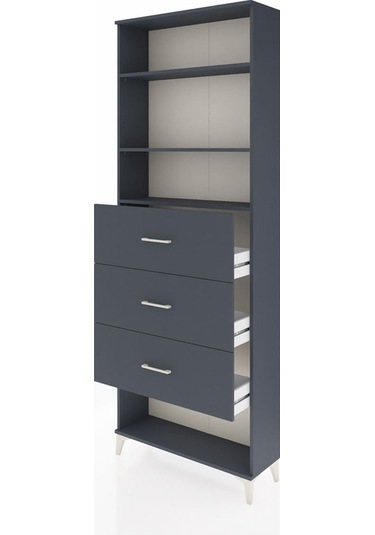 Arges Dolap 3 Raflı 3 Çekmeceli 88x30x243 Antrasit-antrasit Antrasit