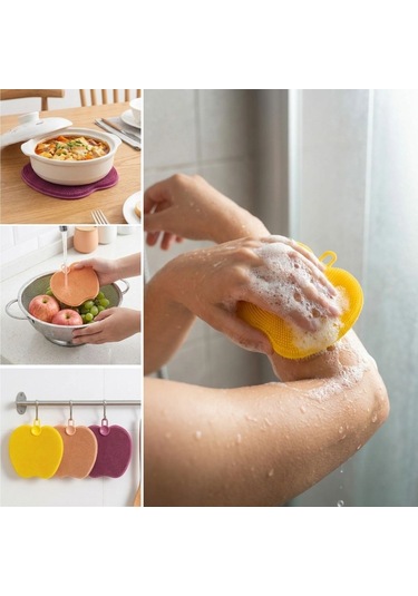 Buffer Elma Şekilli Silikon Bulaşık Yıkama Matı Çok Amaçlı Mutfak Ve Banyo Süngeri