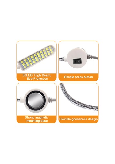Yunboo 30 Led Işık Kaynağı, Esnek Silikon Boyun, Güçlü Manyetik Tabanlı, Gün Işığı Beyazı, Çalışma Masası/lathe/uygulama Işığı, 1.5w, Avrupa Şarjı Çok Renkli