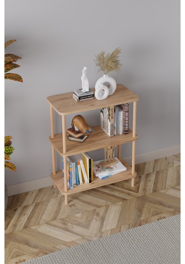 3 Raflı Kitaplık Ahşap Kitaplık Ofis Rafı Ayakkabılık -çam