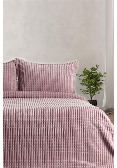 Merinos Modern Line 3 Parça Çift Kişilik Battaniye Seti Pudra