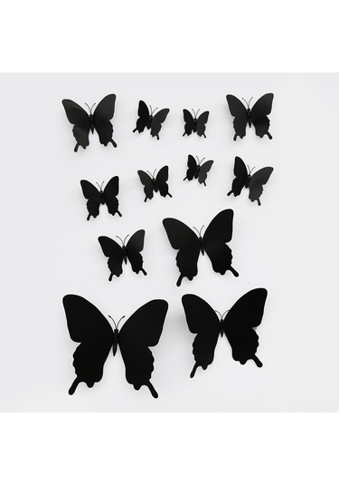 Wezone Manyetik Yapışkanlı 12 Adet Siyah Kelebek Duvar Dekoru - Pvc Malzeme, Ev Ve Bahçe İçin Şık Dekorasyon