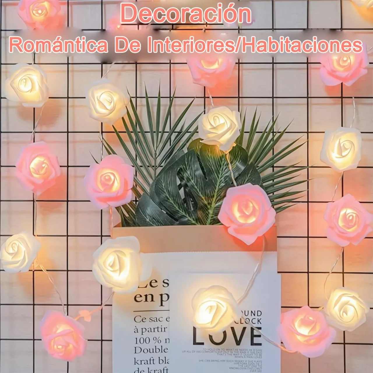 Yuntech01 3m 20 Led Gül Dekoratif Işık Zinciri - Plastik, Pembe+beyaz - Nikah, Sevgililer Günü, Partiler İçin Zevkli Aydınlatma Pembe Beyaz