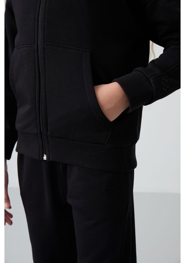 Tommy Life Siyah Pamuklu İçi Tüylü Yumuşak Dokulu Standart Fit Nakışlı Kız Çocuk Eşofman Takım - 75148 Siyah