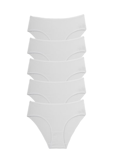 Kadın Külot Yüksek Bel Bikini 5 Li Paket Pamuklu Likralı Beyaz