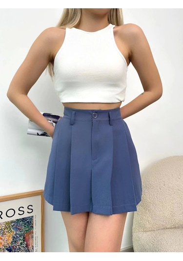 Pileli Atlas Mini Etek S24820 İndigo