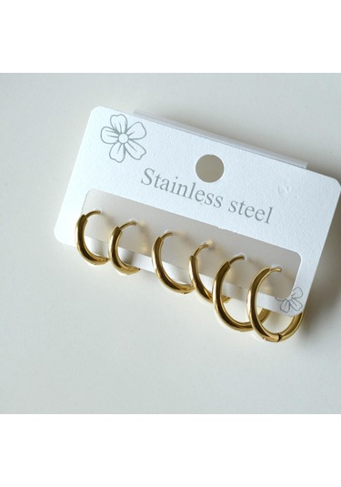 Cerrahi Çelik Düz Halka Küpe Seti 6 Parça Gold Renk Sarı