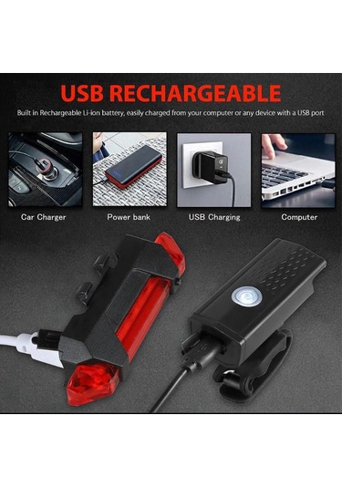 Forte Gt Bisiklet Işığı Usb Şarjlı Led Ön Arka Set Xbyc 6116 Siyah