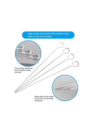 Ximistore9 12 Adet 33.8cm Gümüş Renkli Paslanmaz Çelik Shish Kabob Şeftaleleri - Düz Uç, Tutucu Kanca Ve Isıya Dayanıklı
