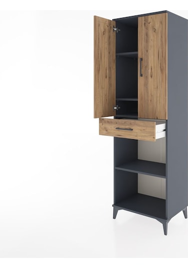 Hyperion Dolap 4 Raflı Tek Çekmeceli 2 Kapaklı 60x44x195 Antr... Antrasit
