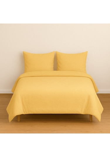 Çift Kişilik Düz Renk Sarı Nevresim + 2 Adet Yastık Kılıfı Sarı