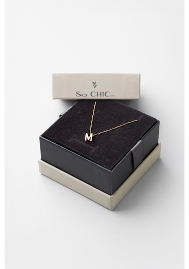 M Harfi 18 Ayar Sarı Altın Kaplama 45 Cm Gümüş Kolye Gold - Gümüş