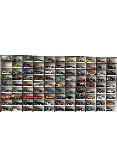 Ahşapatölyenet Eğimli Dekoratif Duvar Ahşap Araba Rafı 99 Araçlık Demonte