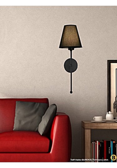 Modern Pilli Aplik Siyah Gövde Siyah Abajur Şık Görsellik Tesisat Gerektirmeden Tak Kullan Siyah
