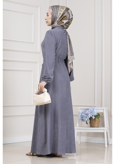 Beli Tünelli Fitilli Aslı Elbise-gri-5467 Gri