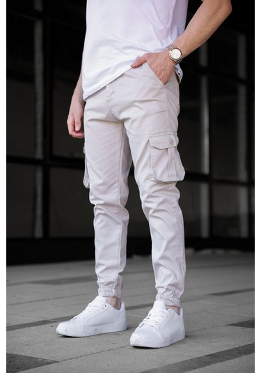 Kargo Cepli Gabardin Kumaş Taş Renk Erkek Pantolon-1797 Taş