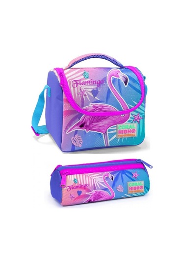 Coral High Kız Çocuk Mavi Pembe Flamingo Beslenme Çantası Seti