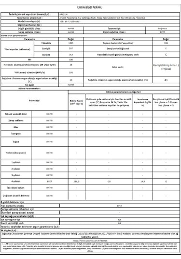Arçelik 2681 EB E 286 LT Çekmeceli Dikey Derin Dondurucu