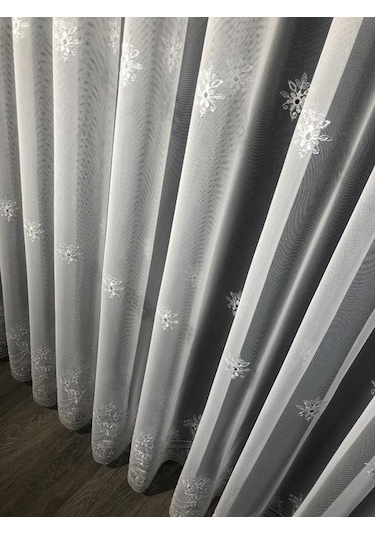 Tül Perde Grek Zemin Sedef Sim Işlemeli B14803 Ekru