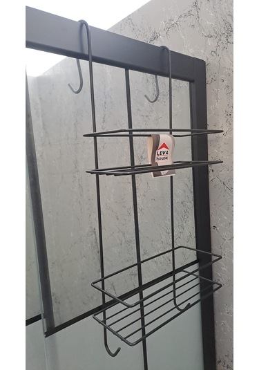 Leva Duşa Kabin Rafı Askılı 2 Katlı - 62x21x27 Cm Siyah Boyalı Lv-73858