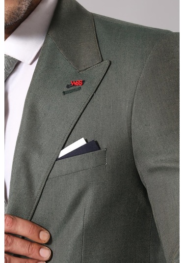 Wessi Tek Düğme Yarım Astar Sivri Yaka Yeşil Ceket- Yeşil