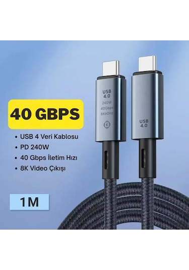 Coofbe 1mt Usb 4.0 240w Type-c Şarj Kablosu 40gbps Veri Aktarım Type-c 8k 60hz Görüntü Aktarım Kablosu 1 Adet
